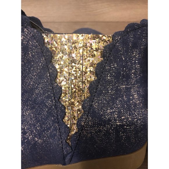 Girl's Land's End Blue Sparkle Metallic Scalloped Ankle Boots - Picture 7 of 7